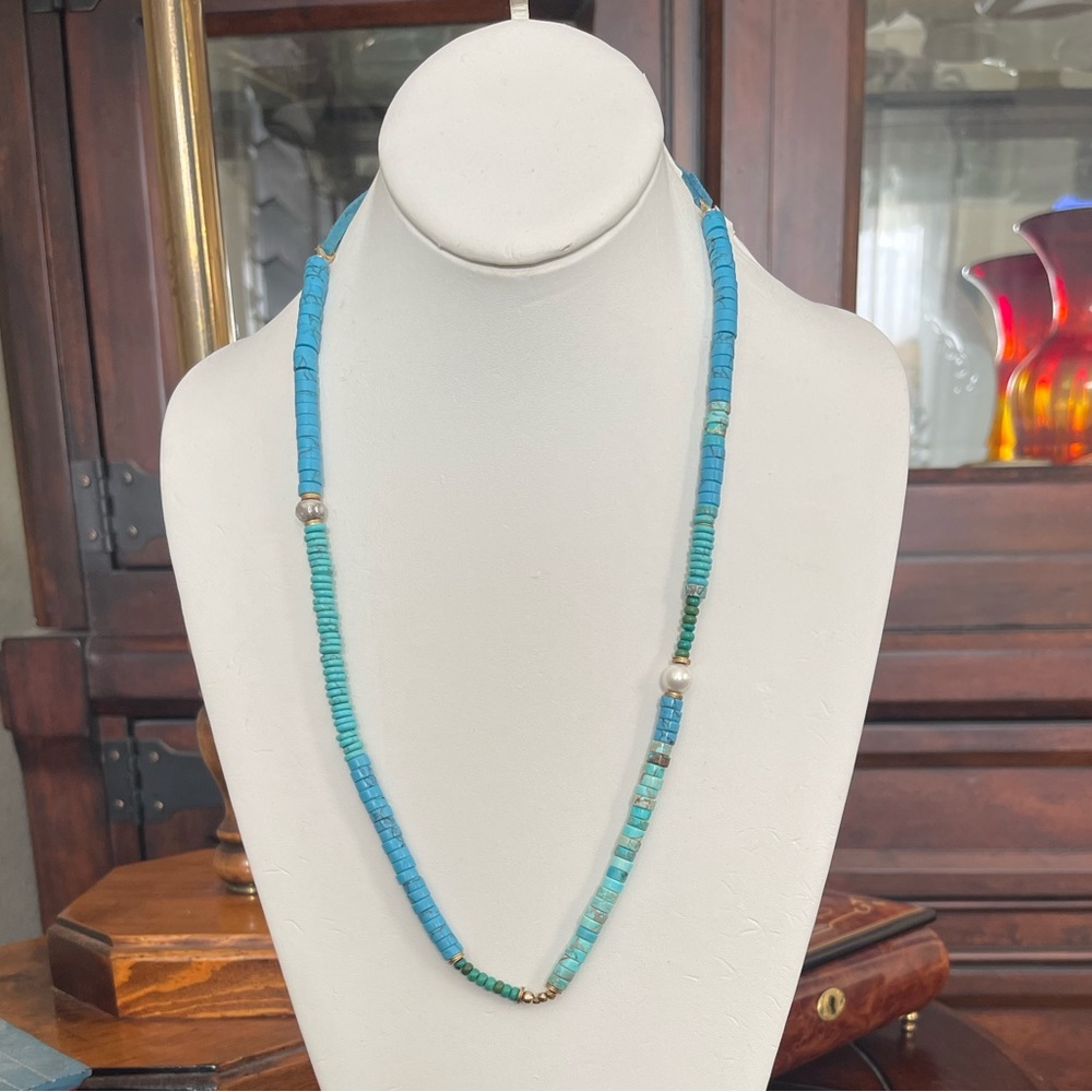 Serefina turquoise chrysocolla pearl suede adjustable necklace